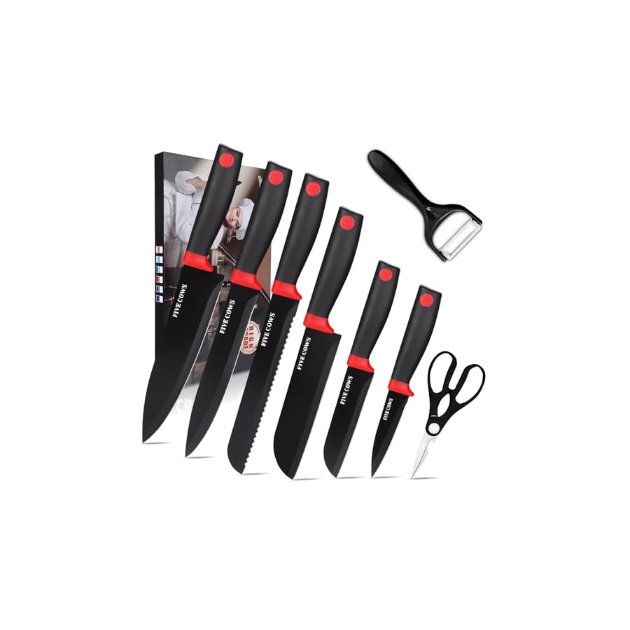 8-Piece Chef Knife Set - Ultra Sharp Premium German High Carbon Stainless Steel, Razor-Sharp & Durable, Lightweight Anti-Slip Handle, Professional Kitchen Knives with Gift Box (Red 8 Piece)