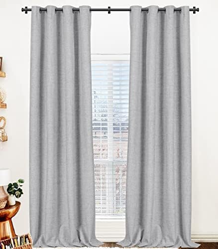 100% Blackout Curtains 84 Inches Long,Linen Blackout Curtains 84 Inch Length 2 Panels Set,Thermal Insulated Full Light Blackout Curtains for Bedroom/Living Room,50" W x 84" L 2 Panels,Gray