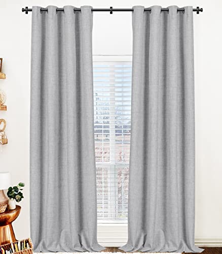 100% Blackout Curtains 84 Inches Long,Linen Blackout Curtains 84 Inch Length 2 Panels Set,Thermal Insulated Full Light Blackout Curtains For Bedroom/Living Room,50" W X 84" L 2 Panels,Gray #TOP6