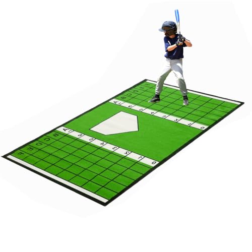 Nihig 野球バッターマット 野球練習マット 120×200cm 野球パッド バッティング補助の目盛り線付き 滑り止め 色褪せ防止学童 少年 大人 室内 屋外 補助 指導用 野球用品 (200*120cm,グリーン)