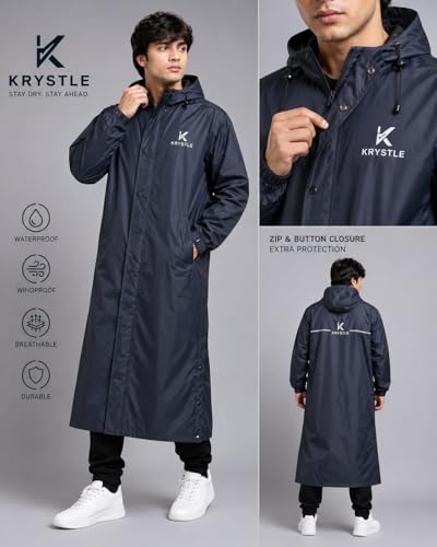 Image of Krystle Men's Long Hooded Waterproof Raincoat - Full-Length Overcoat (Blue,Multisize)