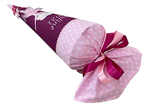Personalisiert Schultüte „Ballerina“ Aus Stoff Mit Kissen – Individuelle Zuckertüte Zur Einschulung In Bordeaux/Rosa