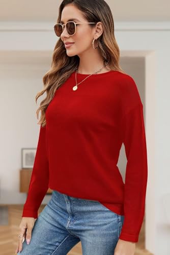 Image of QACOHU Women's Fall Sweater 2025 Crew Neck Long Sleeve Casual Pullover Knitted Sweater Tops