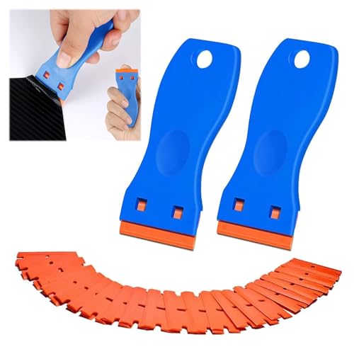Grattoir en plastique avec 100 lames en plastique, Plaque Vitrocéramique Verre Plaque Grattoir, Décapant d'étiquettes pour enlever les autocollants de vitres autocollants de voiture