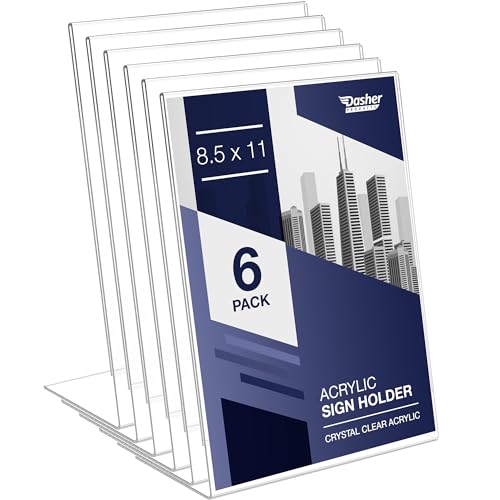 Acrylic Sign Holder 8.5 x 11, Slant Back Display Stand, A-Frame Flyer Display for Office, Menu Holder, and Table Signs. Acrylic Stands for Paper and Sign Frame, Perfect for Tabletop Use (6 Pack)