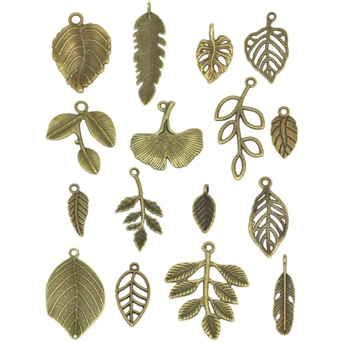 Lot de 16 breloques feuilles en bronze antique pour la création de bijoux