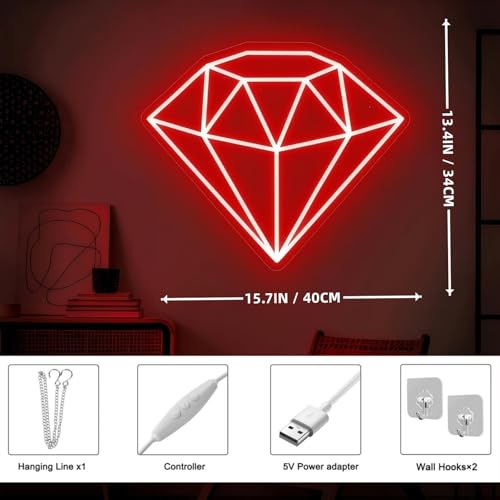 Image of Diamond Neon Sign for Wall Decoration,Adjustable Brightness Beach Wave LED Sign Night Light for Man Cave Bedroom, Wedding, Living Room, Party, Bar, Office Decoration