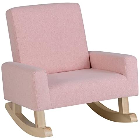 Costzon Kids Rocking Chair with Solid Wood Frame and Linen Fabric Cover