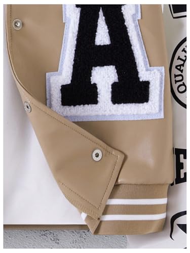 Floerns Girl's Leather Patchwork Hooded Bomber Jacket Letter Graphic Button Down Outerwear4