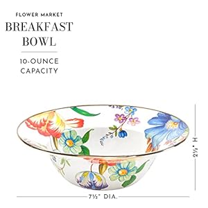 MACKENZIE-CHILDS Enamel Breakfast Bowl, Unique Soup Bowl or Cereal Bowl, Dinnerware, White Flower Market, Set of 1 MACKENZIE CHILDS Enamel Breakfast Bowl Unique Soup Bowl or Cereal Bowl Dinnerware White Flower Market Set of 1