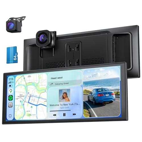 Android Auto sans fil et écran CarPlay voiture avec caméra de bord 4K intégrée