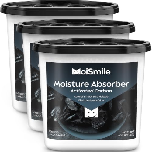 Image of Large Moisture Absorber Buckets, 14 oz Each, Activated Carbon, 3 Pack | 14 oz Net Fill with 2 oz Activated Charcoal; Visible Water Collection; Up to 90 Days; Helps Trap Musty Odors