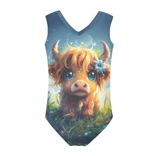 Image of Girls Cartoon Pattern One-Piece Swimsuits Sport Racer Swimwear Beach Bathing Suit, Size 5-14