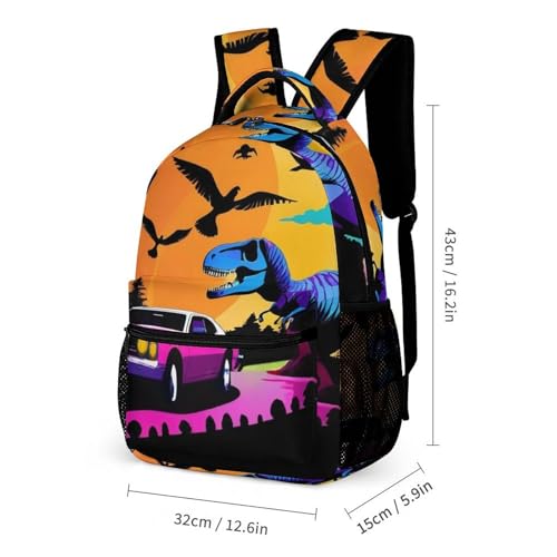 Bookbag Set Daypack with Lunch Box Makeup Bags Shoulder Bags with Lunch Bag Cosmetic Bag Colorful Dinosaurs Cool Full Moon World (3) Backpack Set2