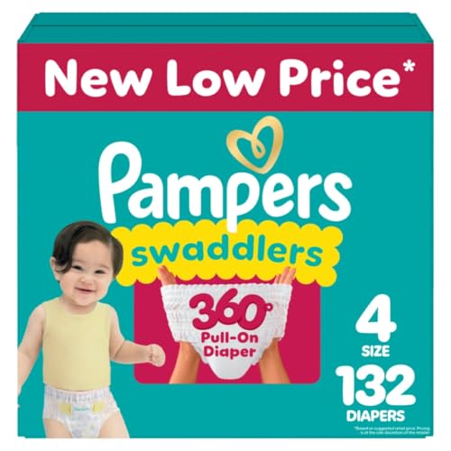Image of Pampers Diapers - Swaddlers 360 - Size 4, 132 Count, for up to 100% Leakproof Premium Skin Protection (Packaging May Vary)