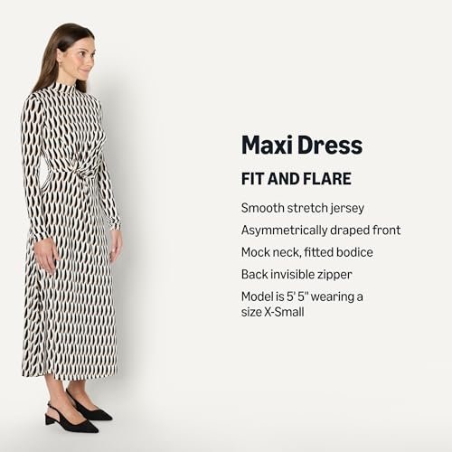 Amazon Essentials Women's Fit and Flare Jersey Long-Sleeved Maxi Dress, Ivory Washed Bronze Geo, X-Large - image 4