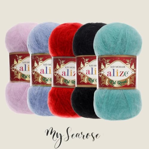 ALIZE 50g Kid Royal 50 161 Powder Premium Wolle flauschig leichtes Lacegarn für edle Strickprojekte und feine Accessoires mit mySearose Label – Bild 3