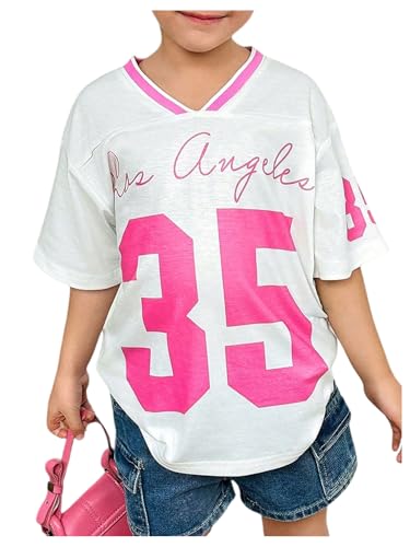 Image of WDIRARA Toddler Girl's Jersey Shirt Number Graphic Tee Short Sleeve V Neck Top