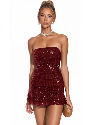 Sequin Short Strapless Homecoming Dresses for Teens Sparkly Tight Mini HOCO Dress 2025 Cocktail Gowns