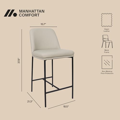 Manhattan Comfort Loft Set de 2 Butacos Altos para Cocina y Comedor, Tapizados en Cuero Vegano, Sillas con Estructura Metálica, Respaldo Curvo, Muebles para Montaje en Casa, Gris Piedra miniatura 4
