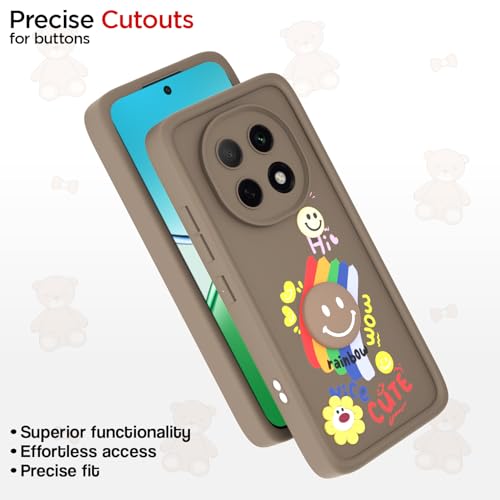 Image of Pikkme Back Cover for Oppo F29 Pro 5G | Soft Silicone| Cute Rainbow Smile & 3D Cartoon Flower Design | Shockproof Raised Camera Protection Bumper Case (Brown)