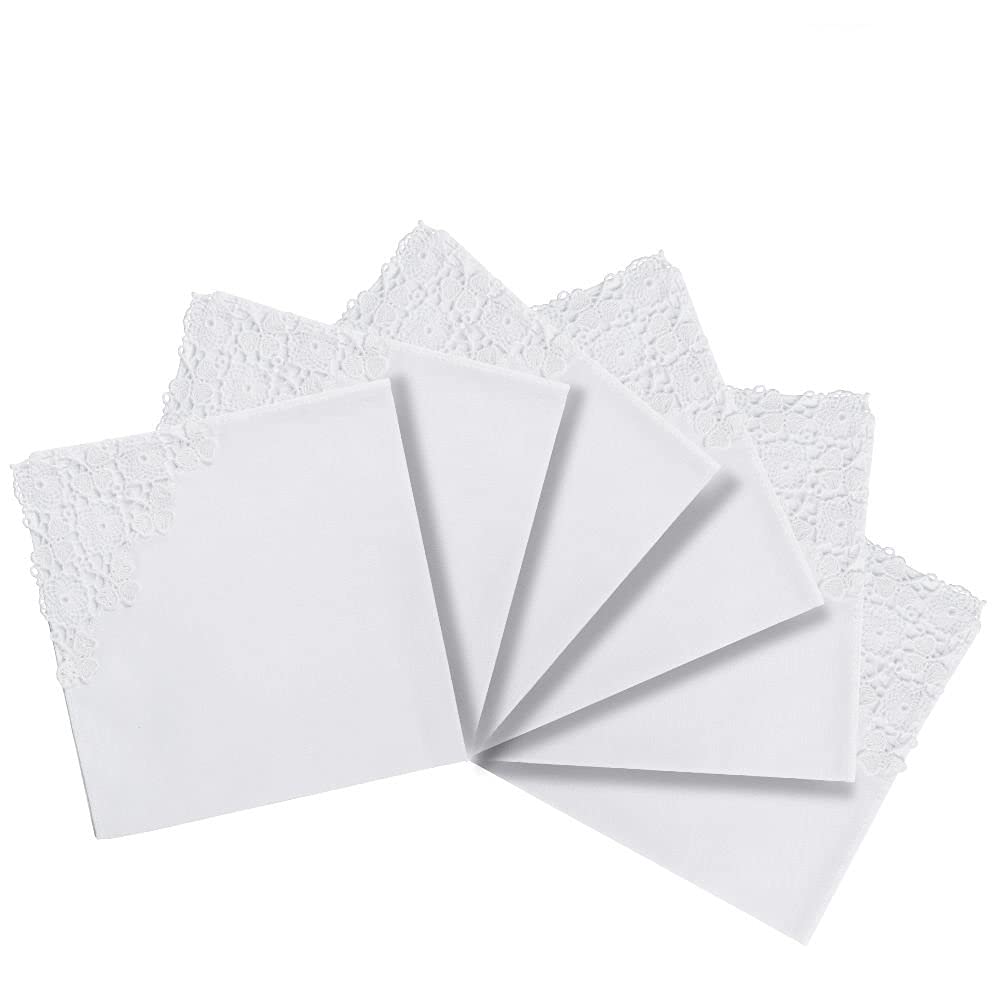 Hankytex Women's White Bridal Wedding Handkerchief, Crochet Lace,Cotton (6 Pieces)
