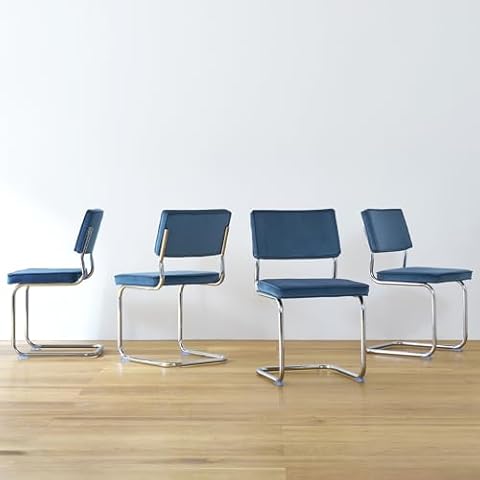 GrandNoor Velvet Dining Chairs,Mid Century Morden Dining Chairs, Minimalistic Style Kitchen & Dining Room Chairs, Upholstered Comfort Chairs with Chrome Metal Legs (Blue, 4PCS Dining Chairs) Cover