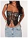 MakeMeChic Women's Floral Lace Tie Front Bustier Corset Sleeveless Going Out Tank Crop Top Black B X-Small