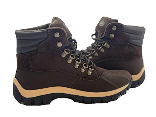 Kingshow Men's Leather Winter Snow Boots Shoes Waterproof Insulated Lace Up (D,M) 0705 Brown-10 #TOP1