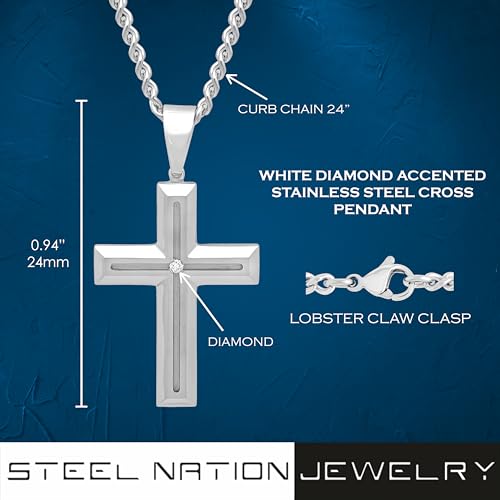 Men's Diamond Cross Pendant Necklace in Stainless Steel on a 24 Inch Cuban Link Chain4