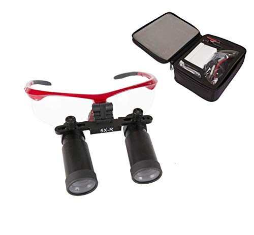BONEW Dental Surgical Binocular Loupe Magnifier 420mm Working Distance 5.0X-R Sport Type for ENT/Vet Red/BlackMagnifier Sport Type for ENT/Vet Red (Red, 5.0-R)