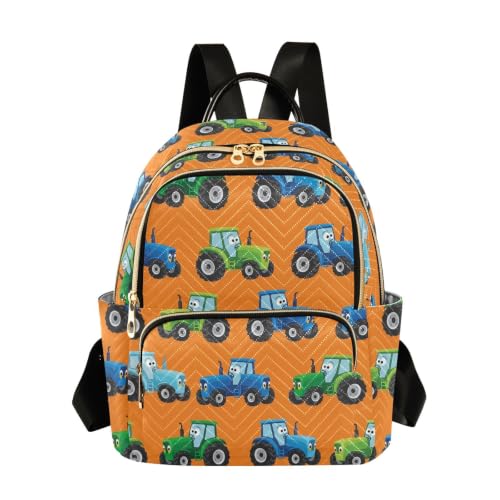 Sac à dos femme orange bleu tracteur matelassé style ordinateur multi-poches de jour
