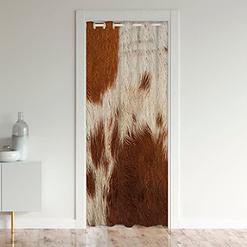 Loussiesd Cowhide Door Curtain for Doorway Privacy 86x203cm Cow Fur Closet Door Cover Curtain for Living Room Western Farm Animal Skin Beige Brown Room Divider Curtain Cover