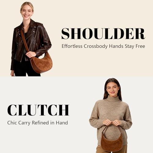 Bolso cruzado de gamuza para mujer color marrón miniatura 7