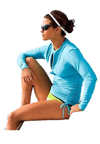 Surfing Suit Women Top Modest Swimsuit UV Sun Protection Long Sleeve Rash Guard Swim Top (Asia XS, Height: 158-170 cm, Blue)