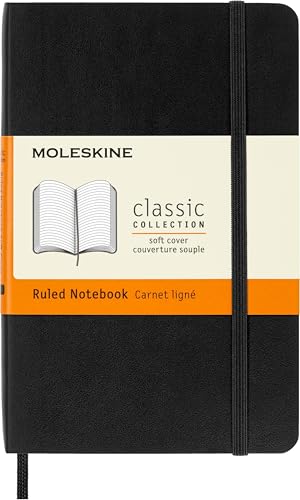 Moleskine Classic Notebook, Taccuino a Righe, Copertina Morbida e Chiusura Elastica, Formato Pocket 9 x 14 cm, Colore Nero, 192 Pagine