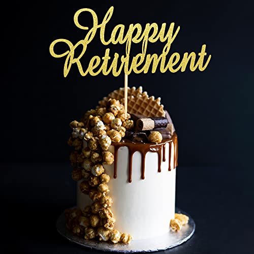 Arthsdite Happy Retirement Cake Topper Retired Cake Pick Retirement Theme Birthday Party Cake Decorations Supplies - Gold Glitter #TOP6