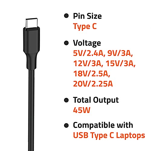 Image of Artis 45W USB Type C Compatible Laptop Adapter with Power Cable