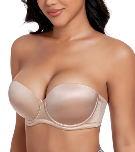 DotVol Women's Convertible Underwire Strapless Bra, Beige, 34C