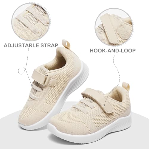 nerteo Toddler Girl Sneakers Baby Walking Running Athletic Tennis Shoes Beige Size 9 M US Toddler - Thumbnail 2