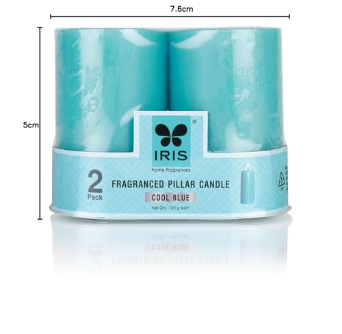Image of IRIS Home fragrances Pack of 2, Cool Blue Fragrance Pillar Candles- 120G Each- 2 inchX 3 inch (Cool Blue)