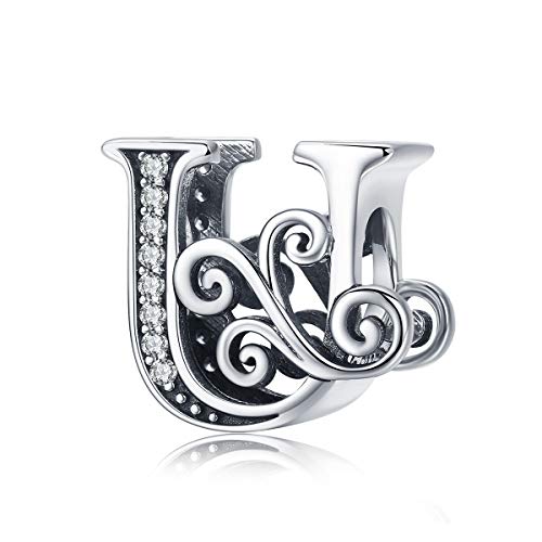 TIZU Abalorios Letra U de Plata de Ley 925 Charm Originales Iniciales para Pulsera Collar Regalo para Mujer Niña Mama