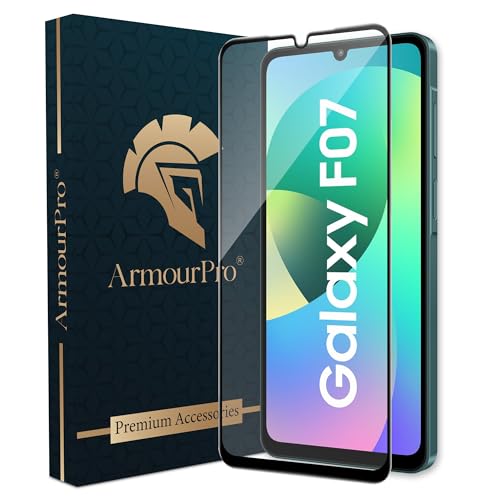 Image of ArmourPro Tempered Glass for Samsung Galaxy F07 / A07 / M07 and Galaxy M17e - 9H Screen Protector with Black Border, Anti Scratch, Edge-to-Edge Coverage, HD Clarity, Smooth Touch, Case Friendly | Black