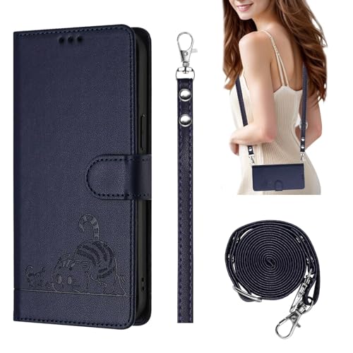HAOFUGUI Funda para Xiaomi 12T / 12T Pro, Carcasa Tipo Cartera con Ranura para Tarjeta Soporte Correa Desmontable [Bloqueo RFID], Mujer Estilo Antigolpes Case-Azul