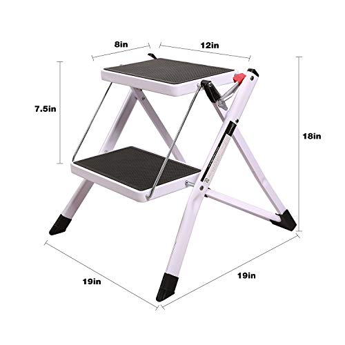 CAMPMAX 2 Step Stool Folding Step Ladder for Adults, Lightweight Sturdy Small Ladders for Kitchen Household, Supports 250lbs Capacity, White