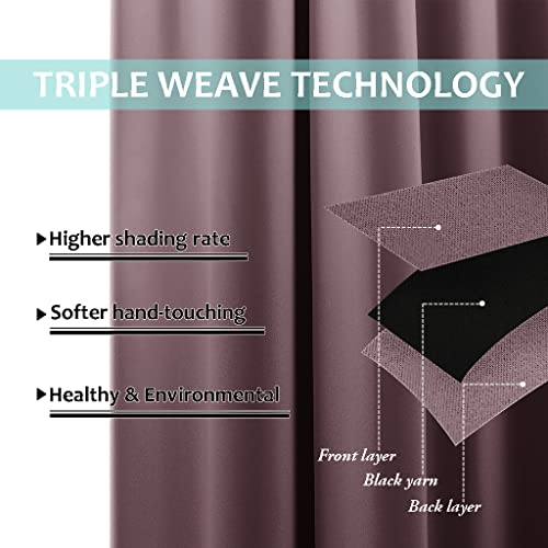 Image of NICETOWN 100% Blackout Window Curtain Panels, Full Light Blocking Drapes with Black Liner for Nursery, 72-inch Drop Thermal Insulated Draperies (Dry Rose, 2 Pieces, 52-inch Wide Per Panel)