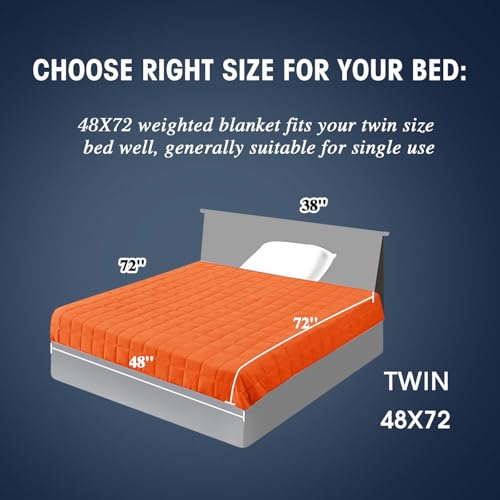 Image of yescool Weighted Blanket for Adults (15 lbs, 48 inch x 72 inch, Orange) Cooling Heavy Blanket for Sleeping Perfect for 140-160 lbs, Twin Size Breathable Blanket with Premium Glass Bead, Machine Washable