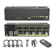 eKL HDMI KVM Switch 4 in 2 Out Dual Monitor Extended Display 4K@60Hz 444 with Audio and USB 2.0 Hub Sharing PC Monitor Keyboard Mouse Switcher
