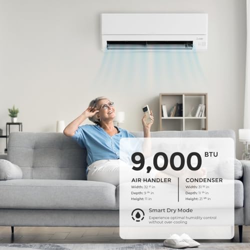 Image of Mitsubishi 9000 BTU 20 SEER2 HX-Series Mini Split Heat Pump System with 15ft Line Set & Installation Kit - R454B Single Zone | High Efficiency Wall Mounted Ductless AC /Heating Unit