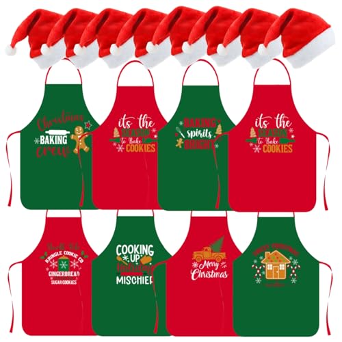 Cotwinter 16 Pcs Christmas Elf Apron and Santa Hat Set Adjustable Kitchen Funny Cooking Aprons with Cute Xmas Hats Christmas Gifts Set for Women Men Restaurant Xmas Party Baking Supplies by Cotwinter - Image 7